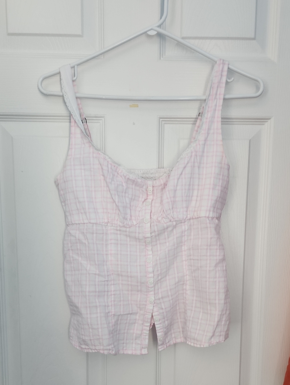 Hollister Light Pink Plaid Button-Front Sleep Cami